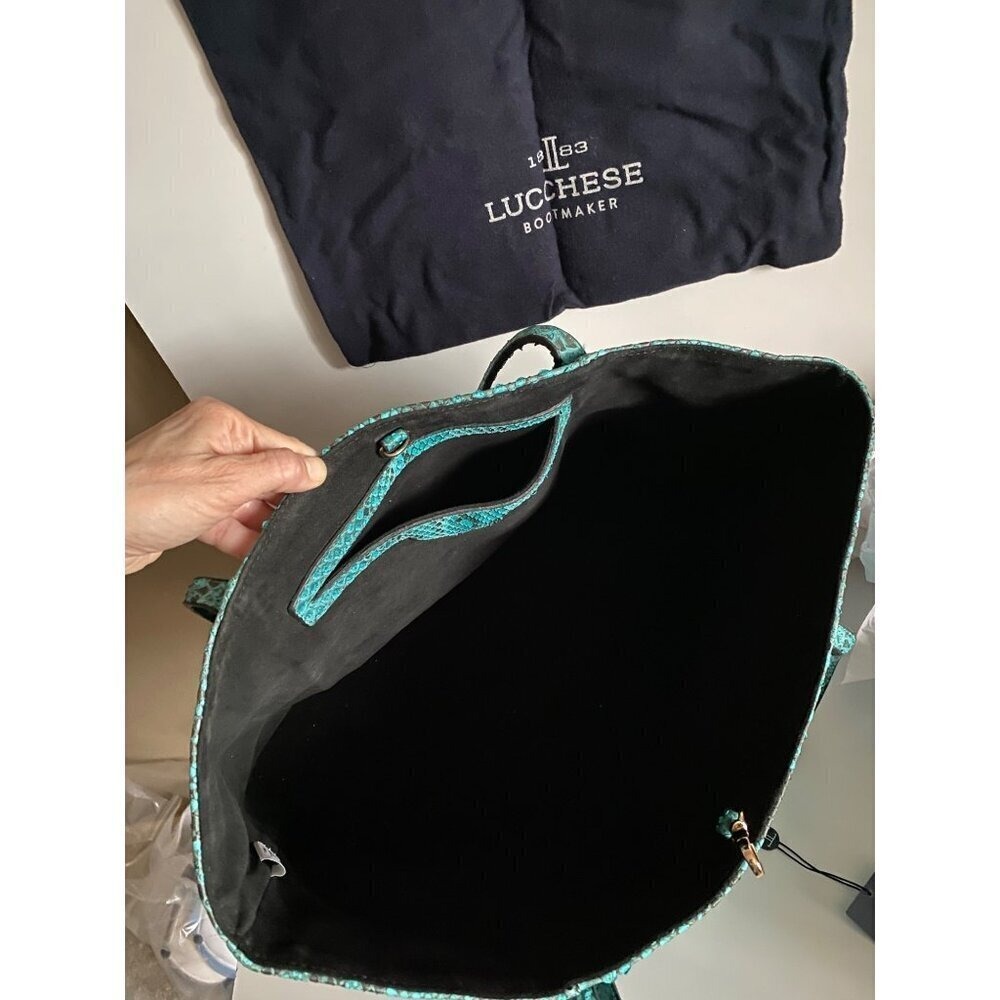 Lucchese Python Leather Tote Bag Turquoise Black Western Luxury Shoulder Bag - Picture 8 of 13